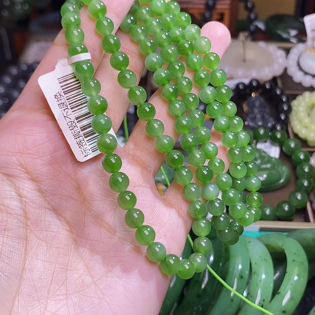和田玉未镶嵌精品碧玉苹果绿108挂链6m萧*后