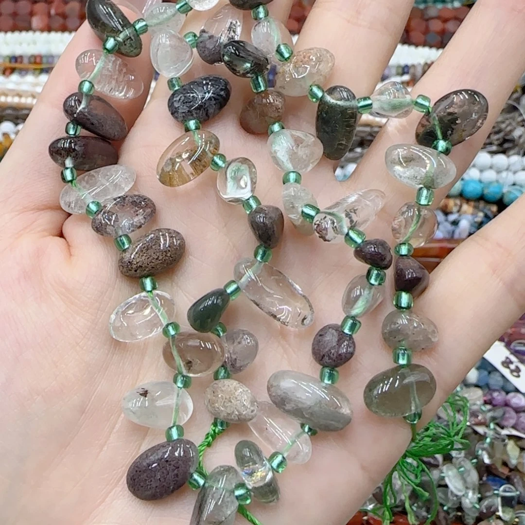 玛瑙/玉髓未镶嵌珠宝半成品绿幽灵边孔一条特价