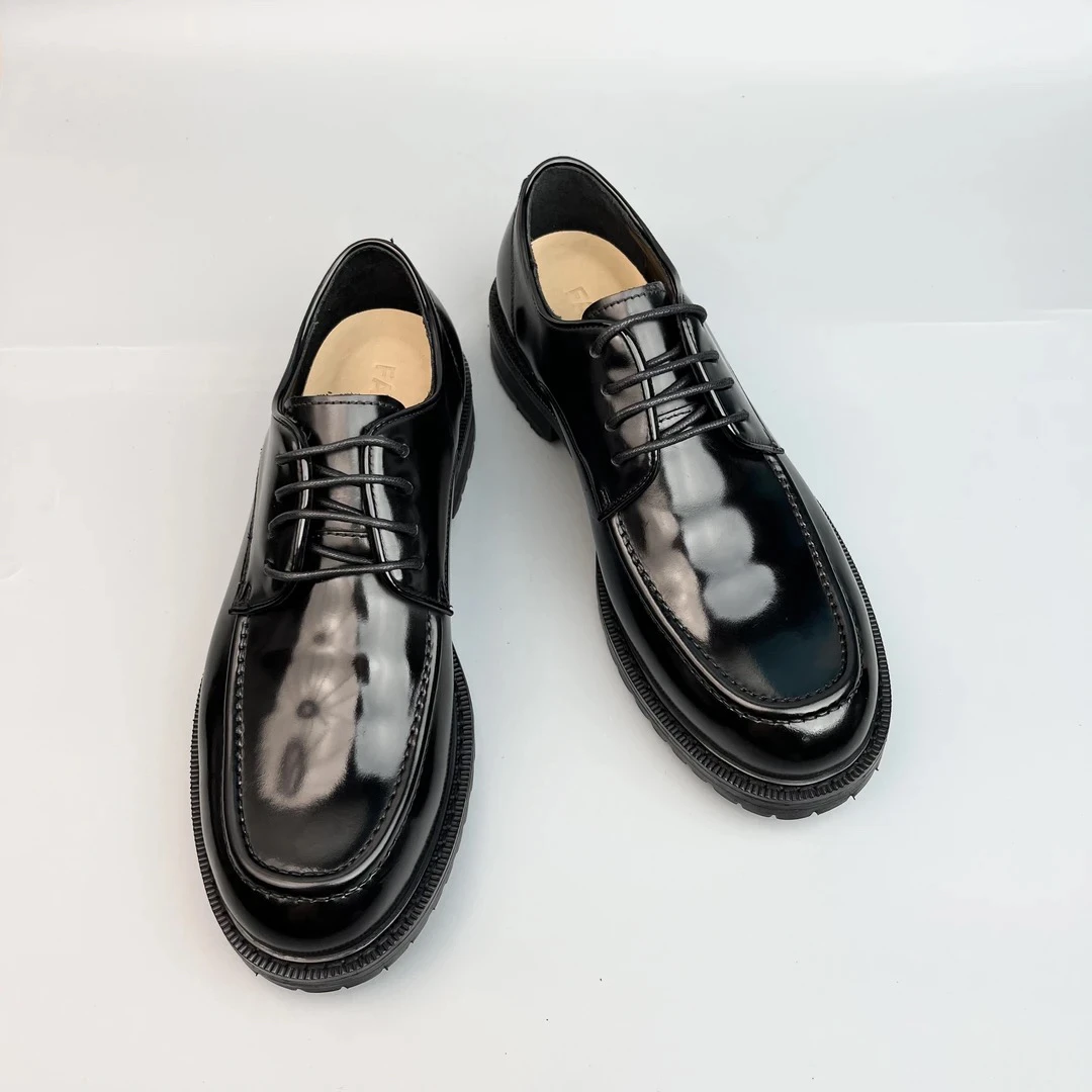 马臀皮坦克大底男鞋圆头手工皮鞋真皮