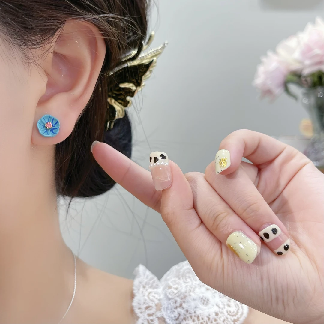 君朵饰品01710蓝色气质耳环耳饰小众简约耳钉