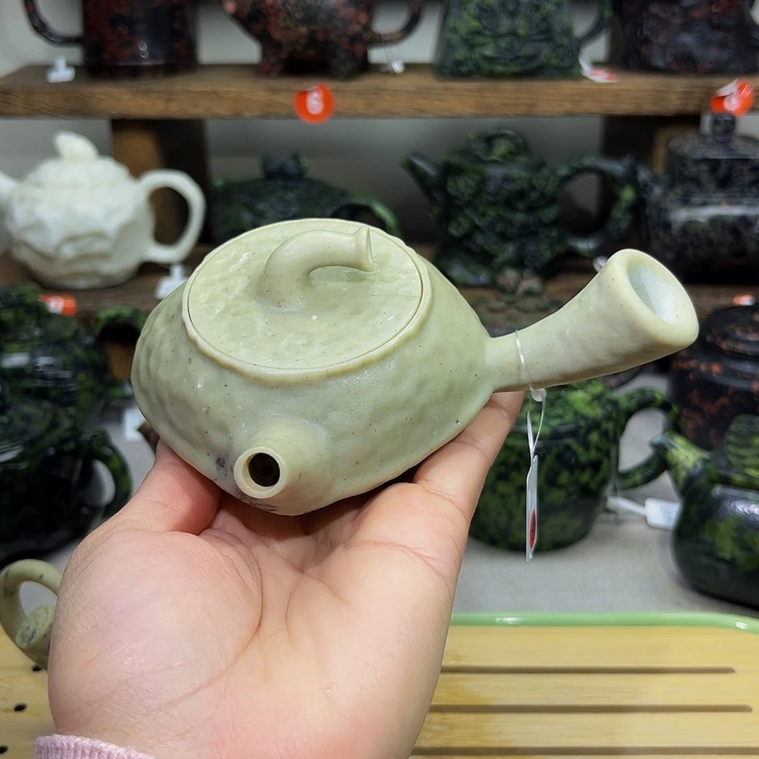 石材冰碛玉侧把壶盖微瑕150cc