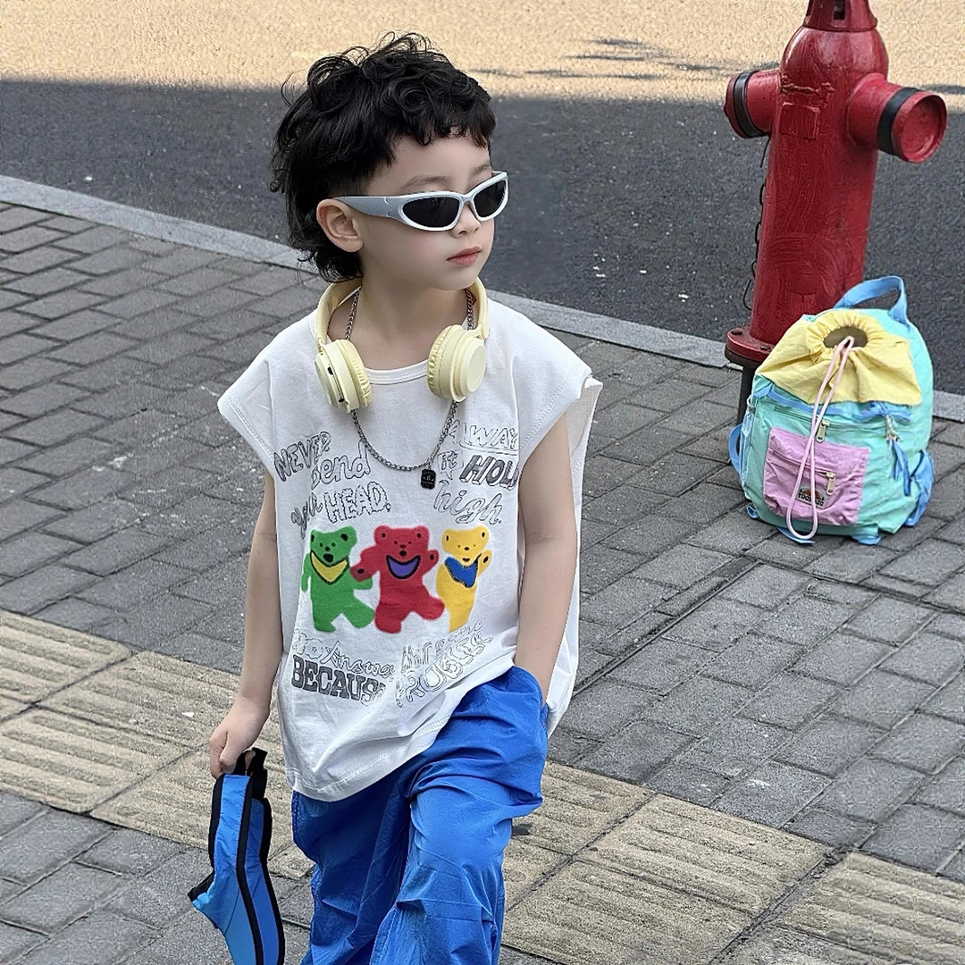 男童夏装2025新款儿童夏季韩版休闲无袖背心上衣T恤男孩帅气坎肩