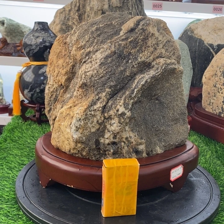 石材平安石原石摆件配底座