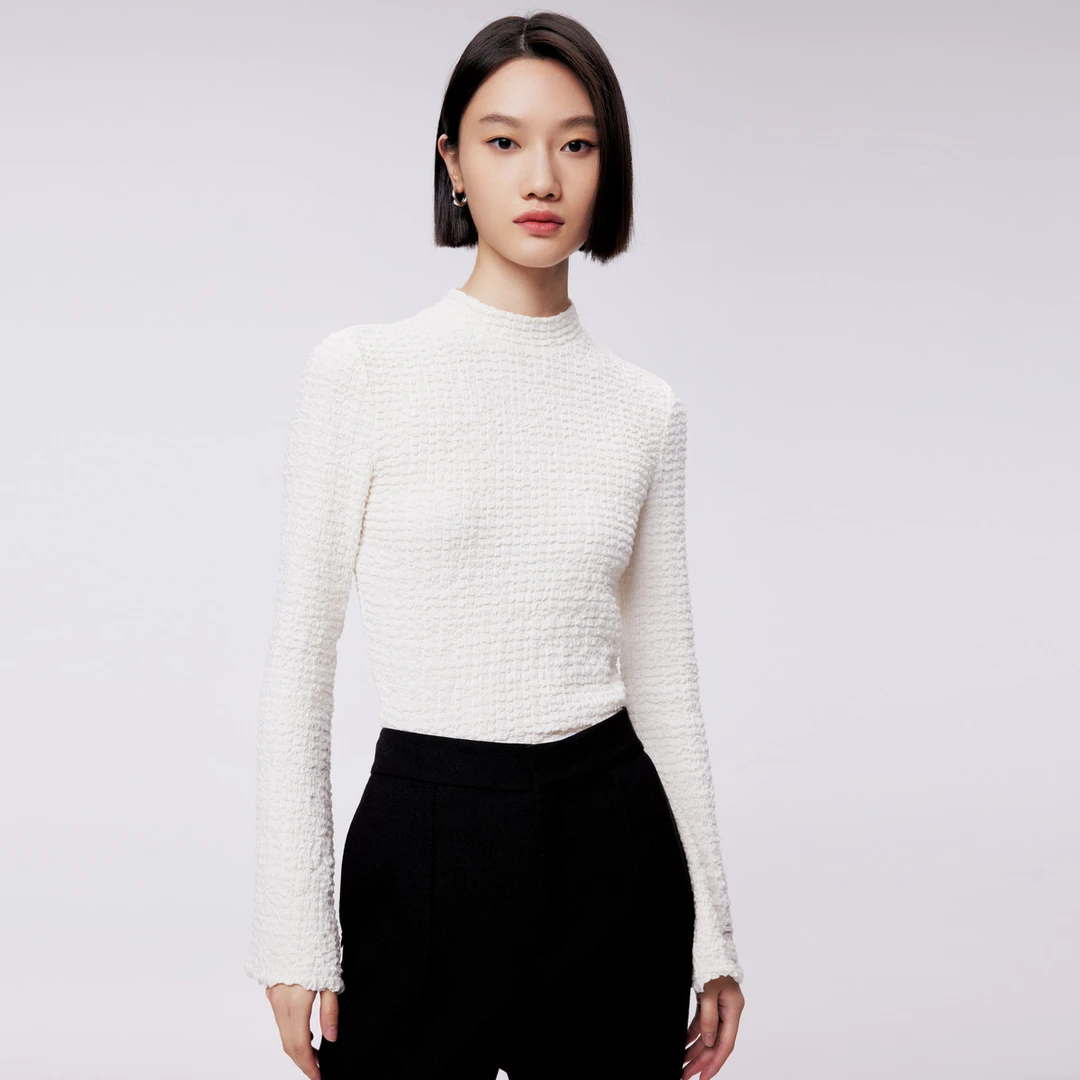 【曼娅奴】简约气质打底衫女高级感减龄百搭弹力修身长袖套头衬衫