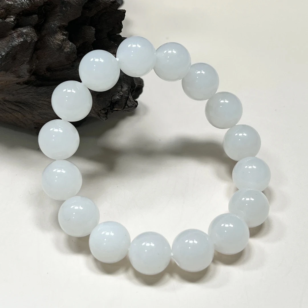 天然和田玉冰底手串11mm多样性发其一白度佳底子细腻油润YW