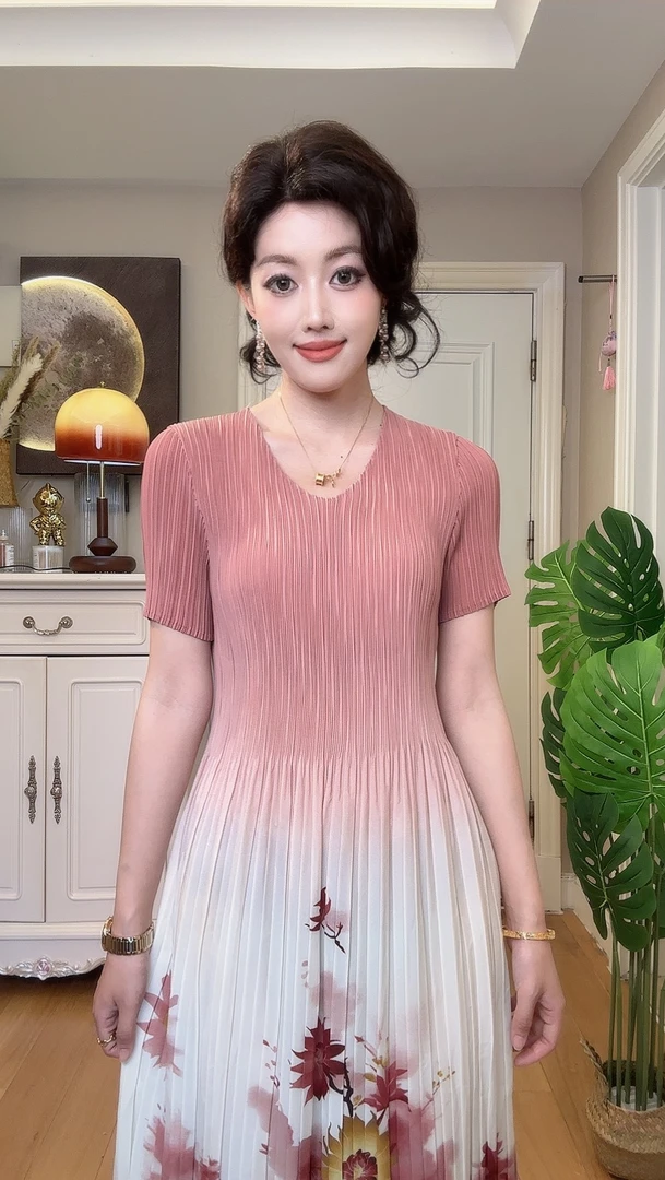 [064]三宅设计高弹力褶皱夏季薄款宽松连衣裙新款减龄女装裙子