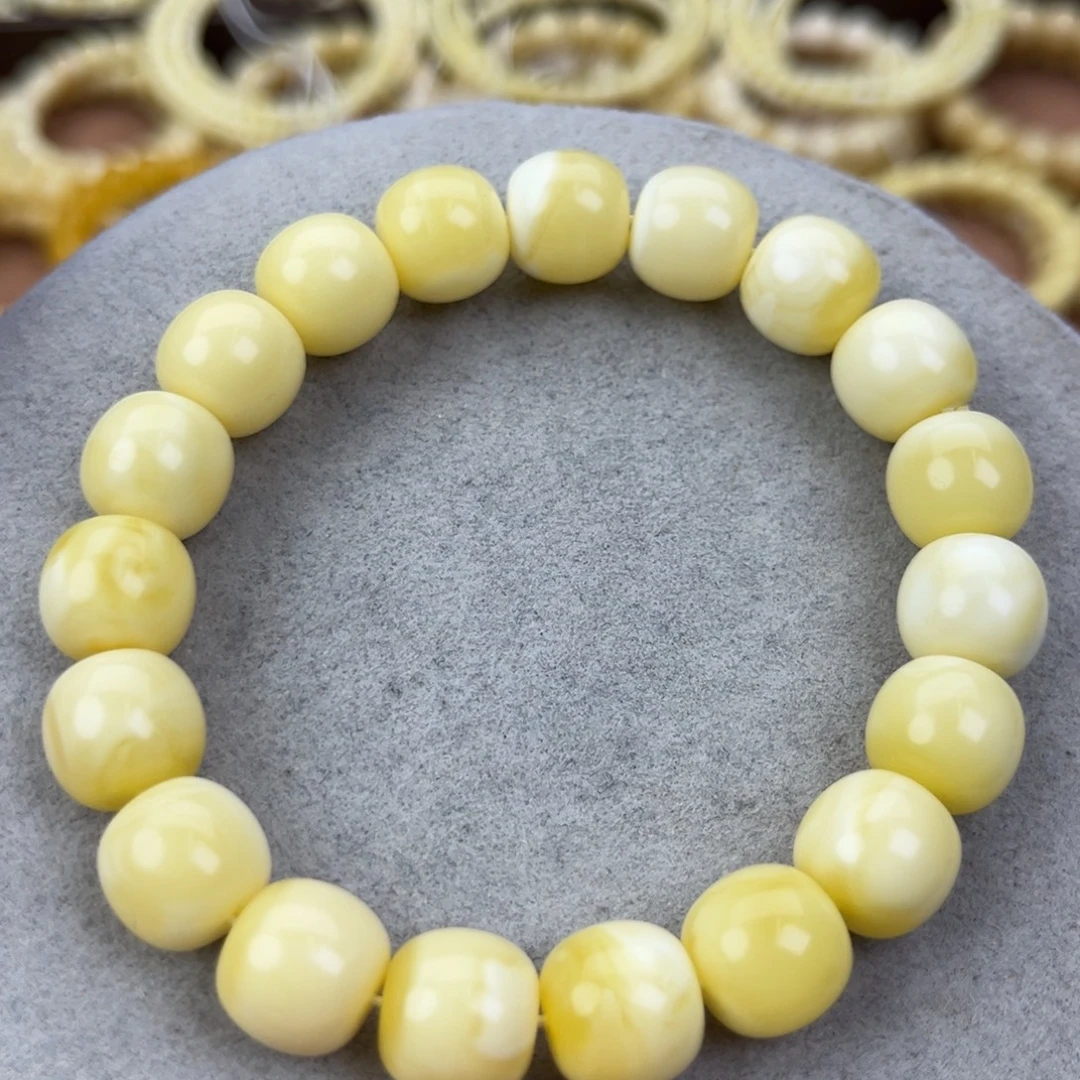 蜜蜡未镶嵌手链纯天然俄料白蜡极限弧高桩12*11.2腕口18+