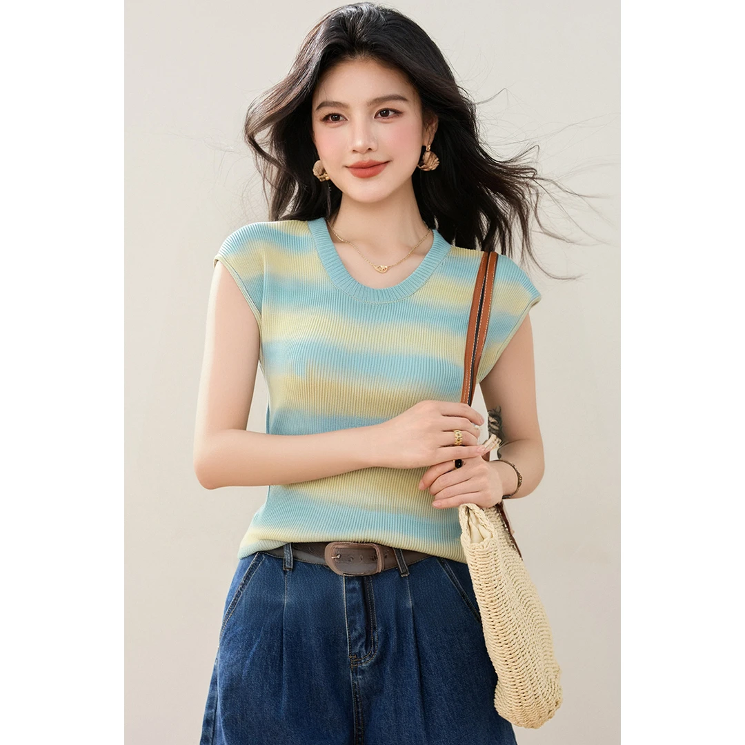 ◆现货◆条纹针织衫女小众设计感紧身别致短袖t恤小个子