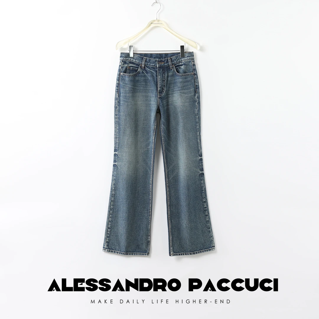 AP洛哥24341X蓝色1OO棉水洗处理直筒版型休闲时尚百搭牛仔裤长裤