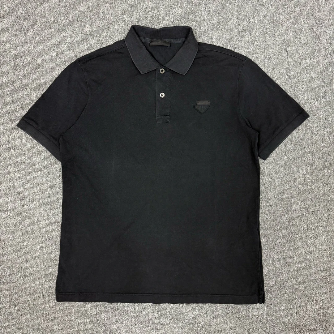 99新 Prada/普拉达 12672456 黑色胸前三角标logo短袖Polo衫 M码