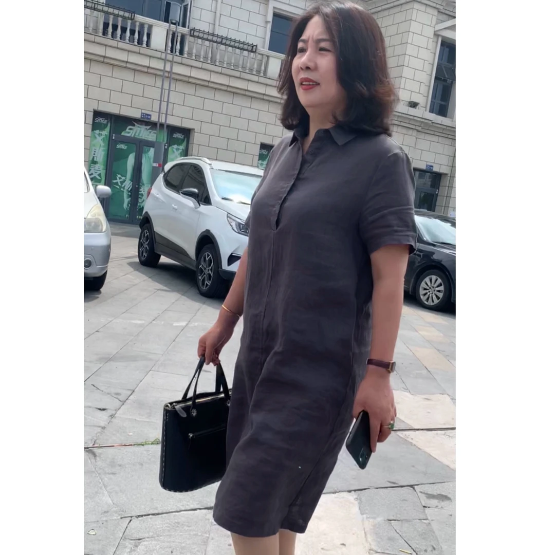夏季气质复古显瘦亚麻连衣裙36105