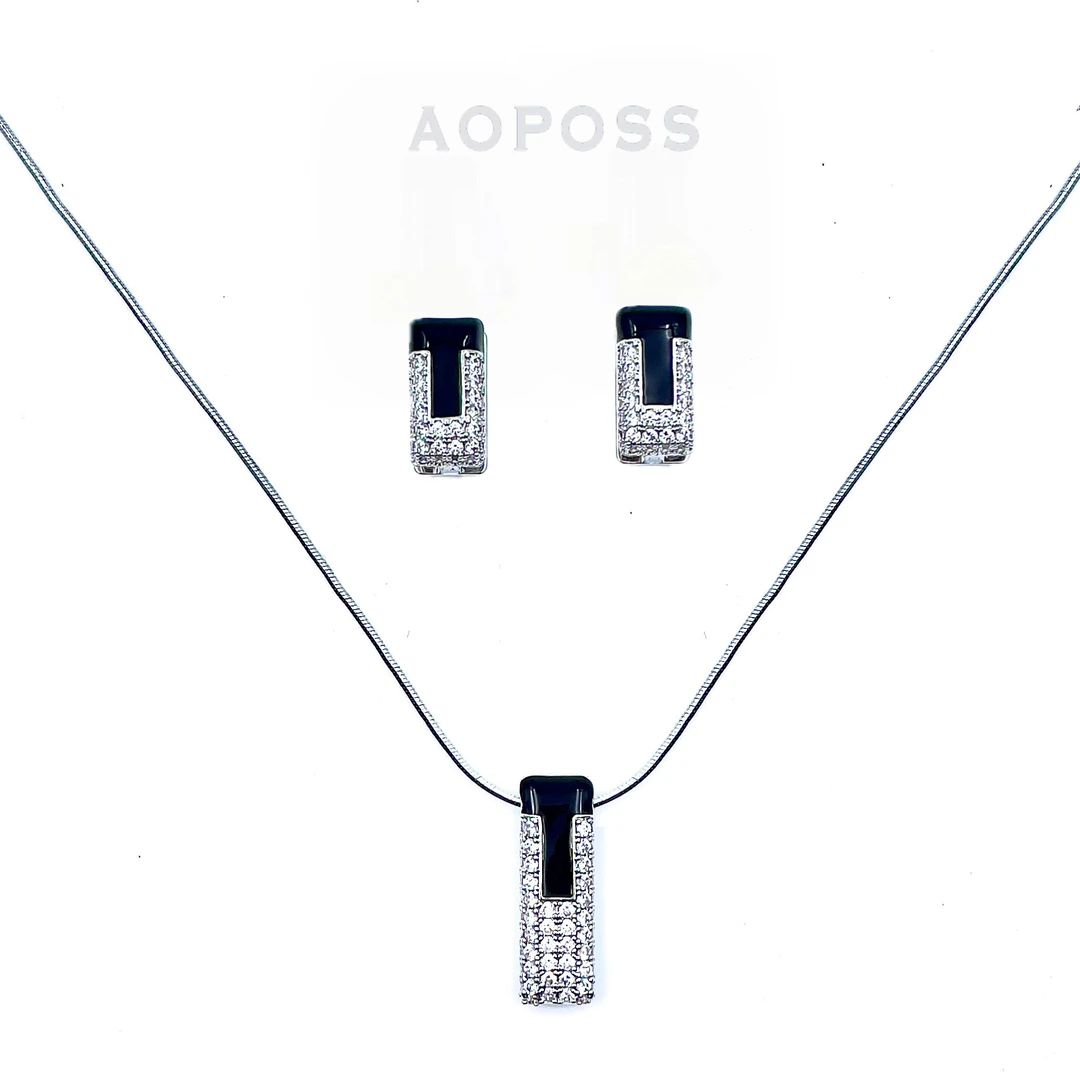 AOPOSS白姿 镀K金 [钢琴师]耳钉项链女款原创设计黑白两戴