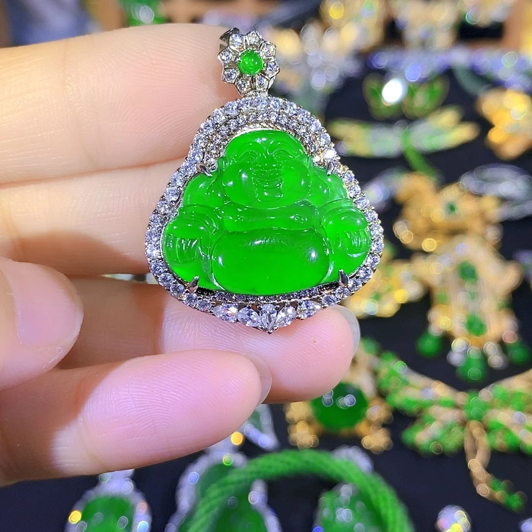 吊坠(不含链)银S925镶嵌翡翠