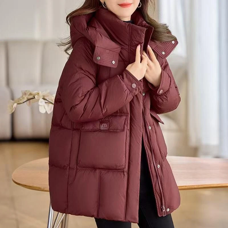 棉服女中长款冬季新款韩版宽松连帽大码棉袄年轻妈妈加厚保暖棉衣