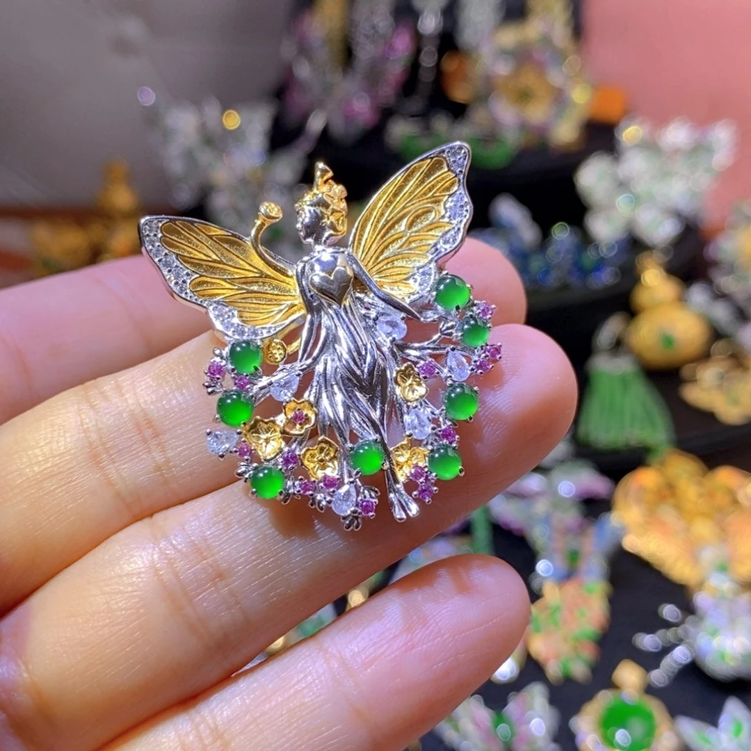 翡翠银S925镶嵌吊坠(不含链)天然翡翠