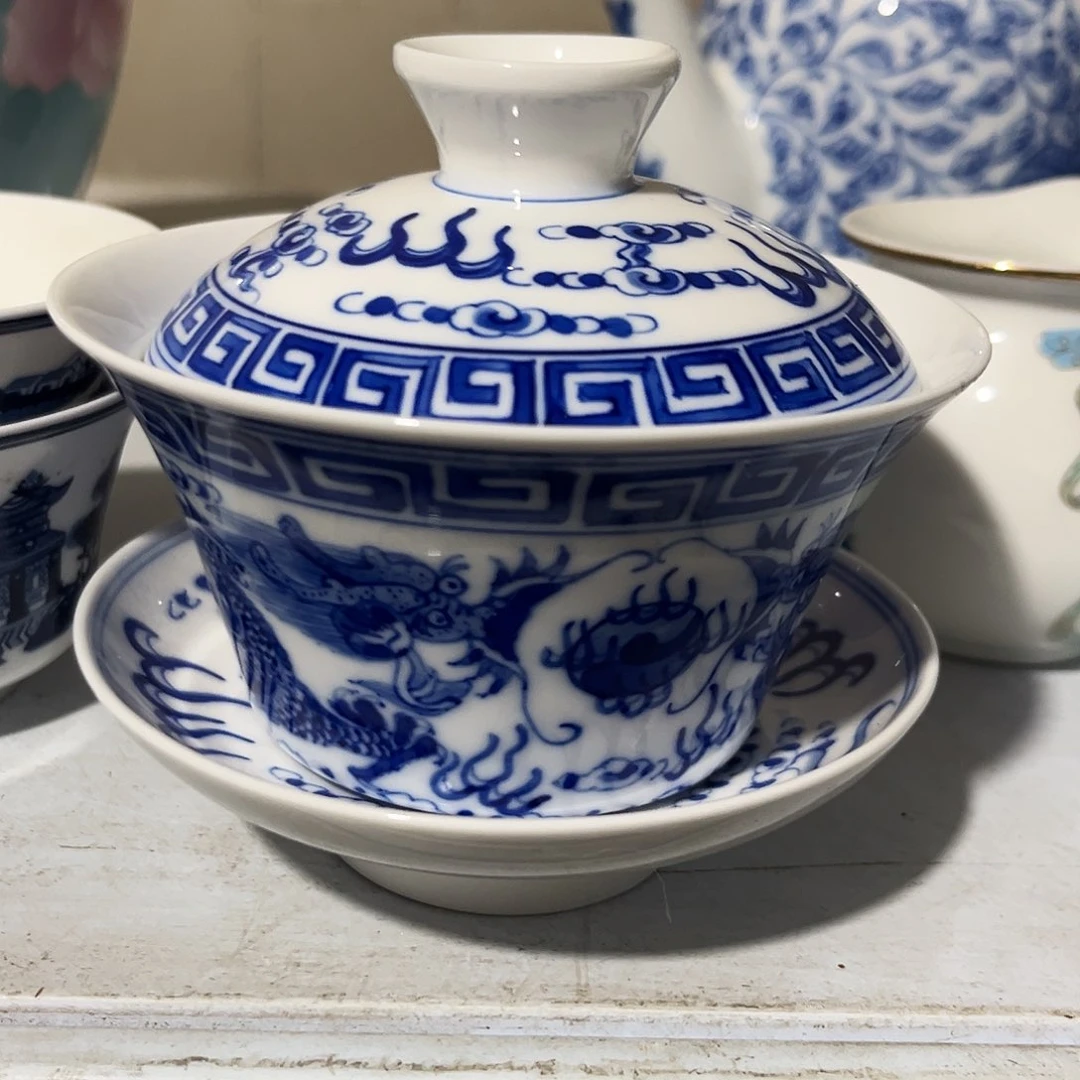 碗手绘盖碗一套陶瓷陶瓷