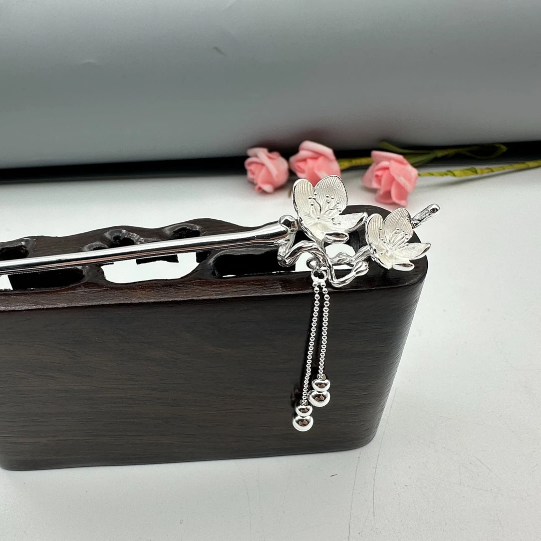 足银银制品 【桃花簪】足银纯手工新中式气质古典素款礼品发簪