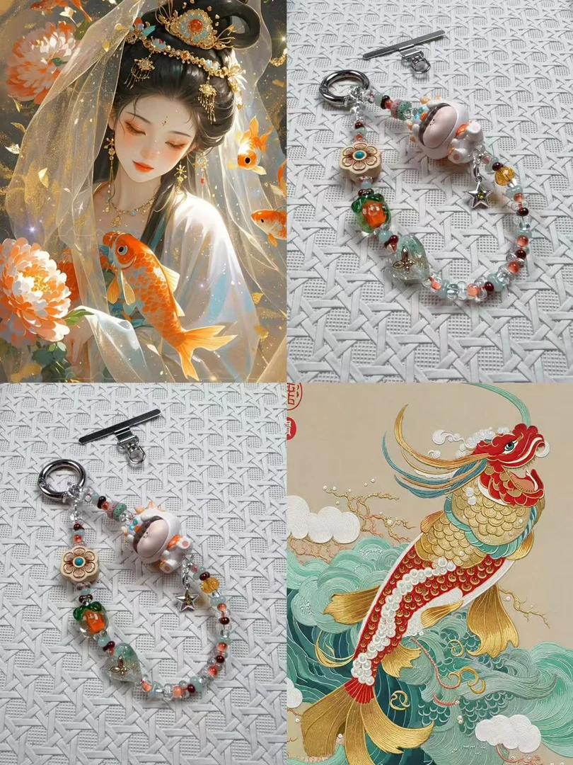 A156LALA原创进口米珠正版萌粒［福鲤龙］手机链