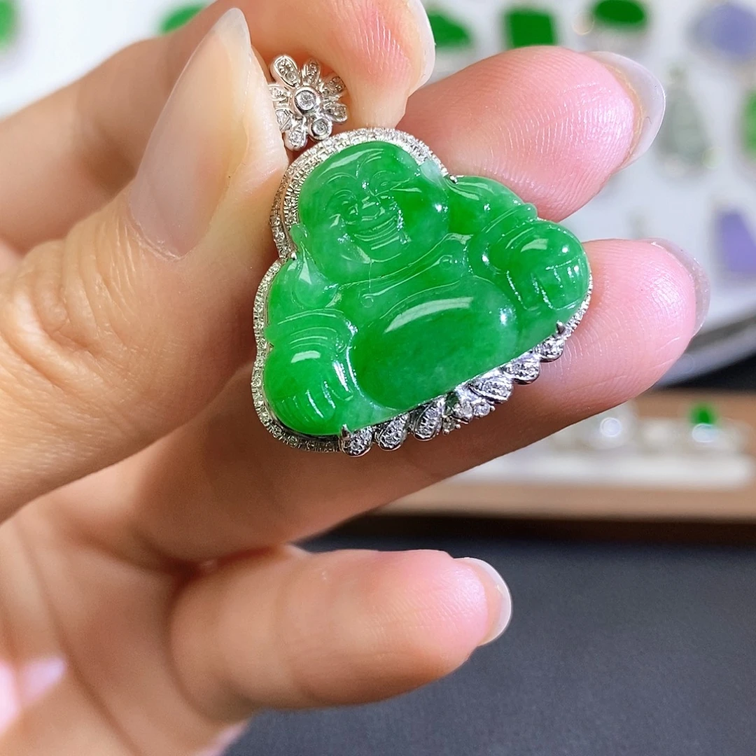 翡翠18K金镶嵌吊坠(不含链)