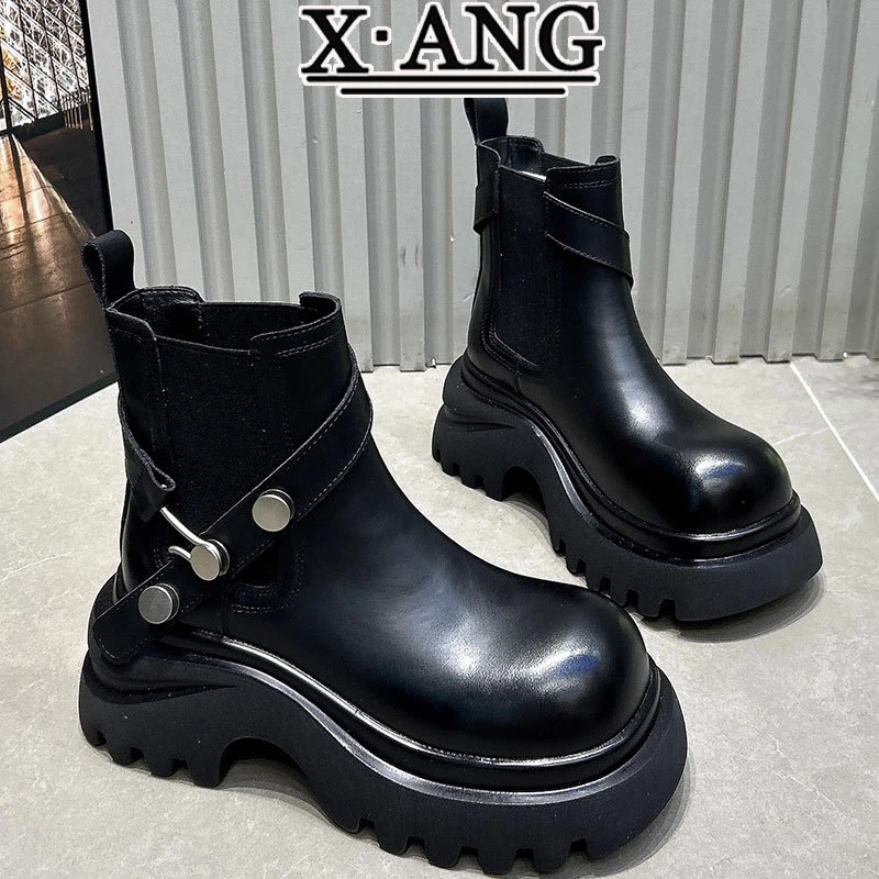 7cm增高厚底小个子短靴女真皮爆款马丁靴女款切尔西靴烟筒靴单靴