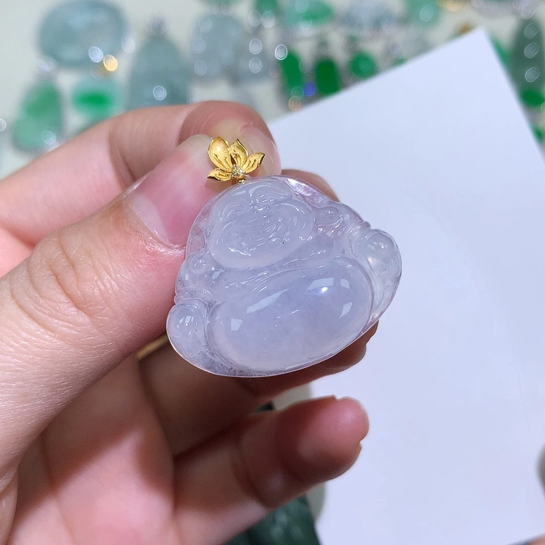 翡翠18K金镶嵌颈饰佛公
