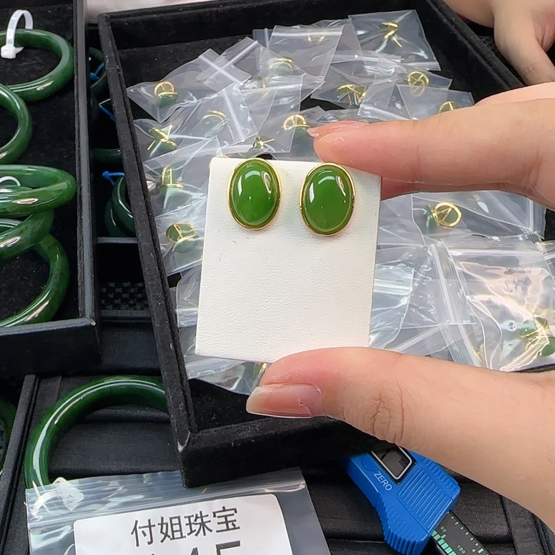 和田玉银S925镶嵌颈饰碧玉耳钉卡15 11