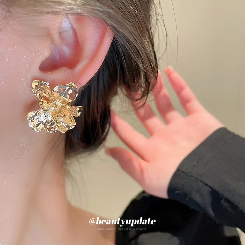 合金合成锆石耳饰 欧美设计轻奢耳钉2025新款银针金属花朵耳环女