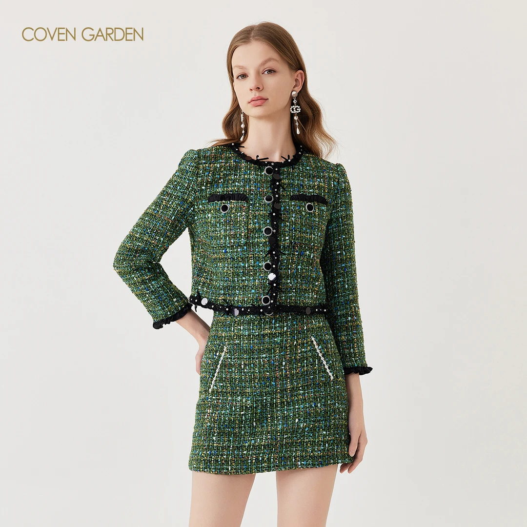 哥文花园 绿色花呢小香风复古外套女 CLC1341258