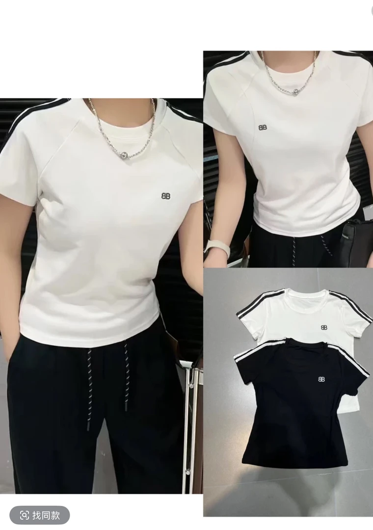 休闲时尚袖三条杠短袖T恤