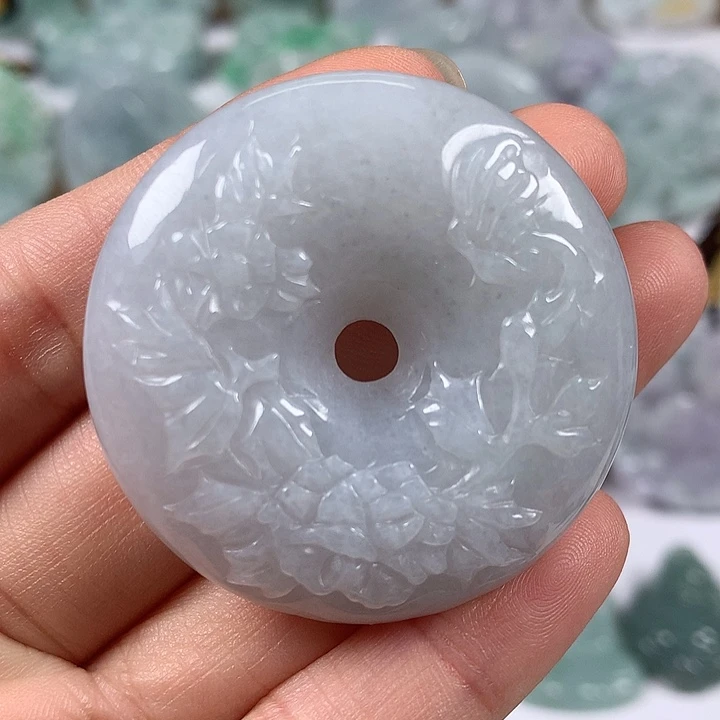 颈饰未镶嵌翡翠花开富贵平安扣两面工艺福利卡厚12+