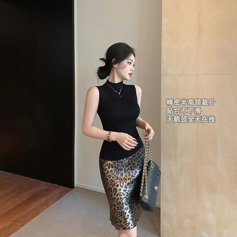 林关关【万人迷】基础佰搭优雅无袖半高领背心女夏季女士气质上衣