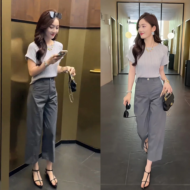 轻熟风气质上衣裤子时尚两件套2025夏季新款轻奢显瘦时尚通勤套装