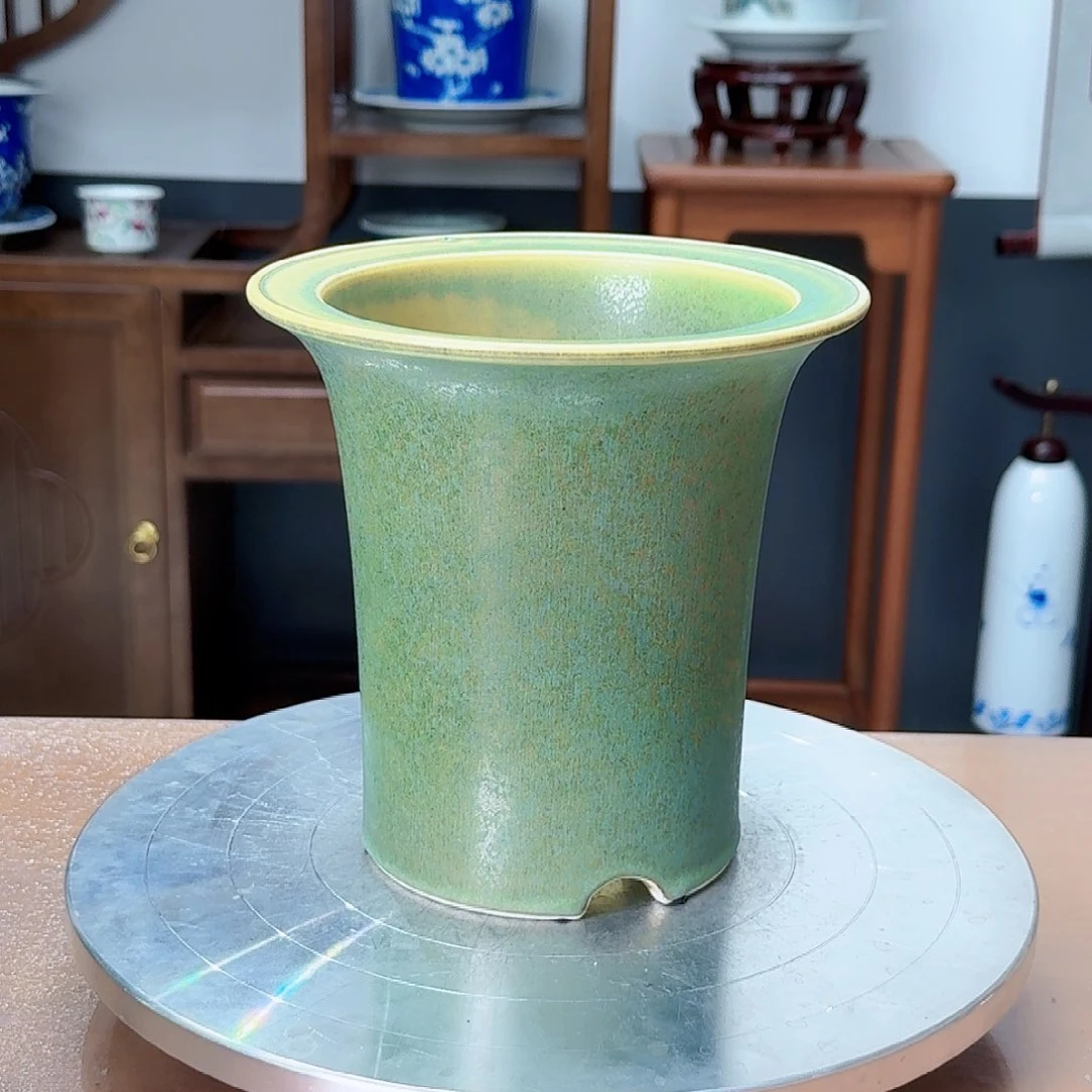 一***缘绿釉雅光窑变微瑕