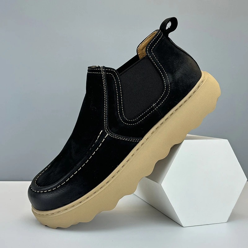 路易圣戈希男士爸爸休闲皮鞋秋冬季男鞋百搭中帮透气厚底一脚蹬