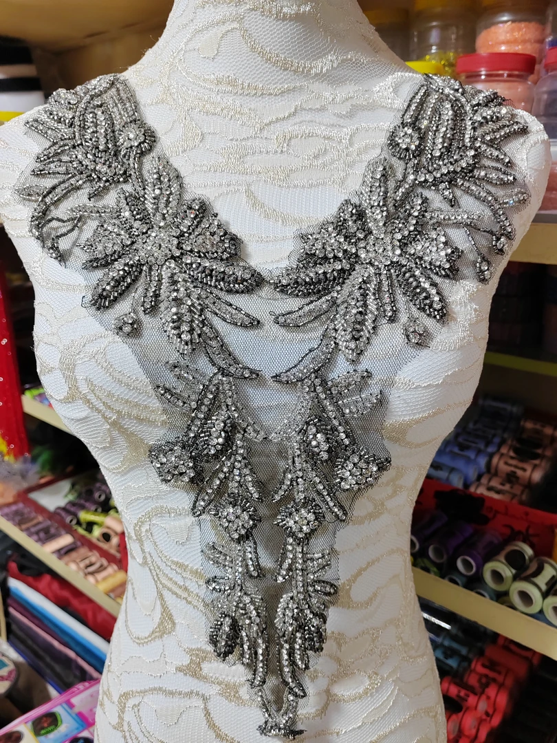 钉珠玻璃钻领花DIY婚纱礼服演出服领部手缝钻花帽子钻条纹