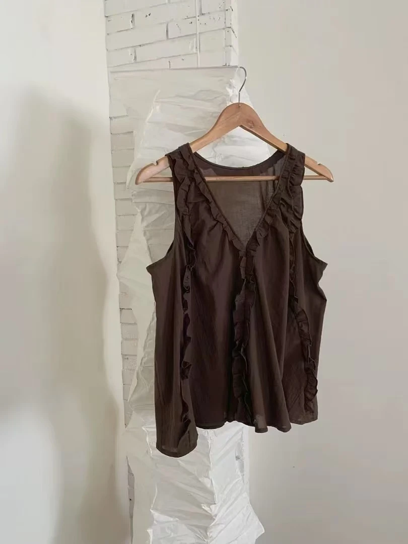 韩国代购.  Call my name  咖啡     天司麻背心  L25051792