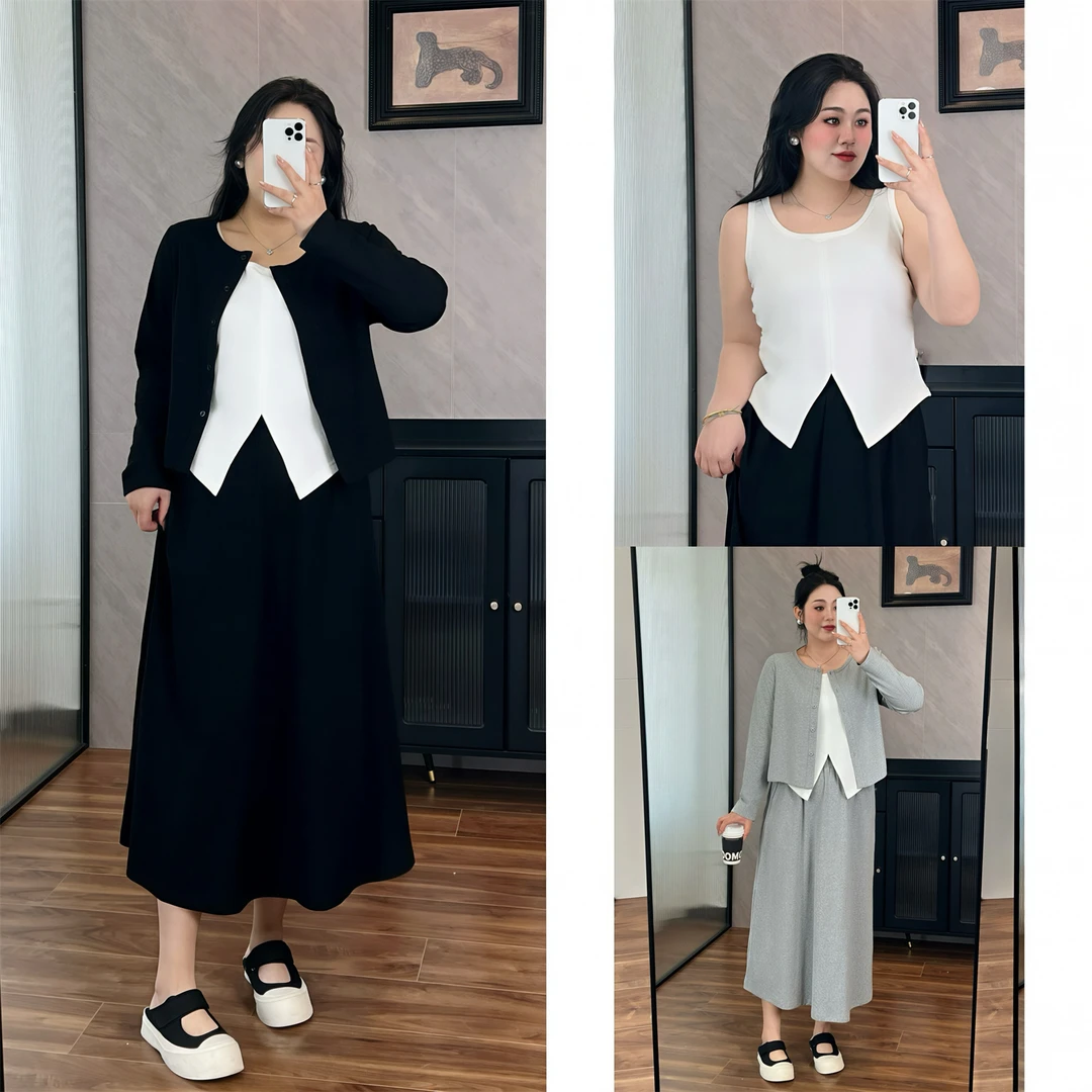 北境之诗 / 松弛感针织开衫半裙套装14018花契200斤胖mm春季休闲