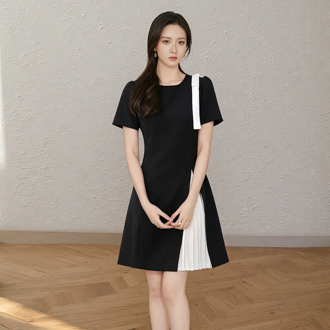 DUCURNO法式小香风连衣裙女夏季2025新款高级感显瘦赫本蝴蝶结裙