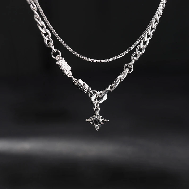 钛钢项链 芒星双层古巴项链男小众个性设计轻奢痞帅高级感嘻哈ins