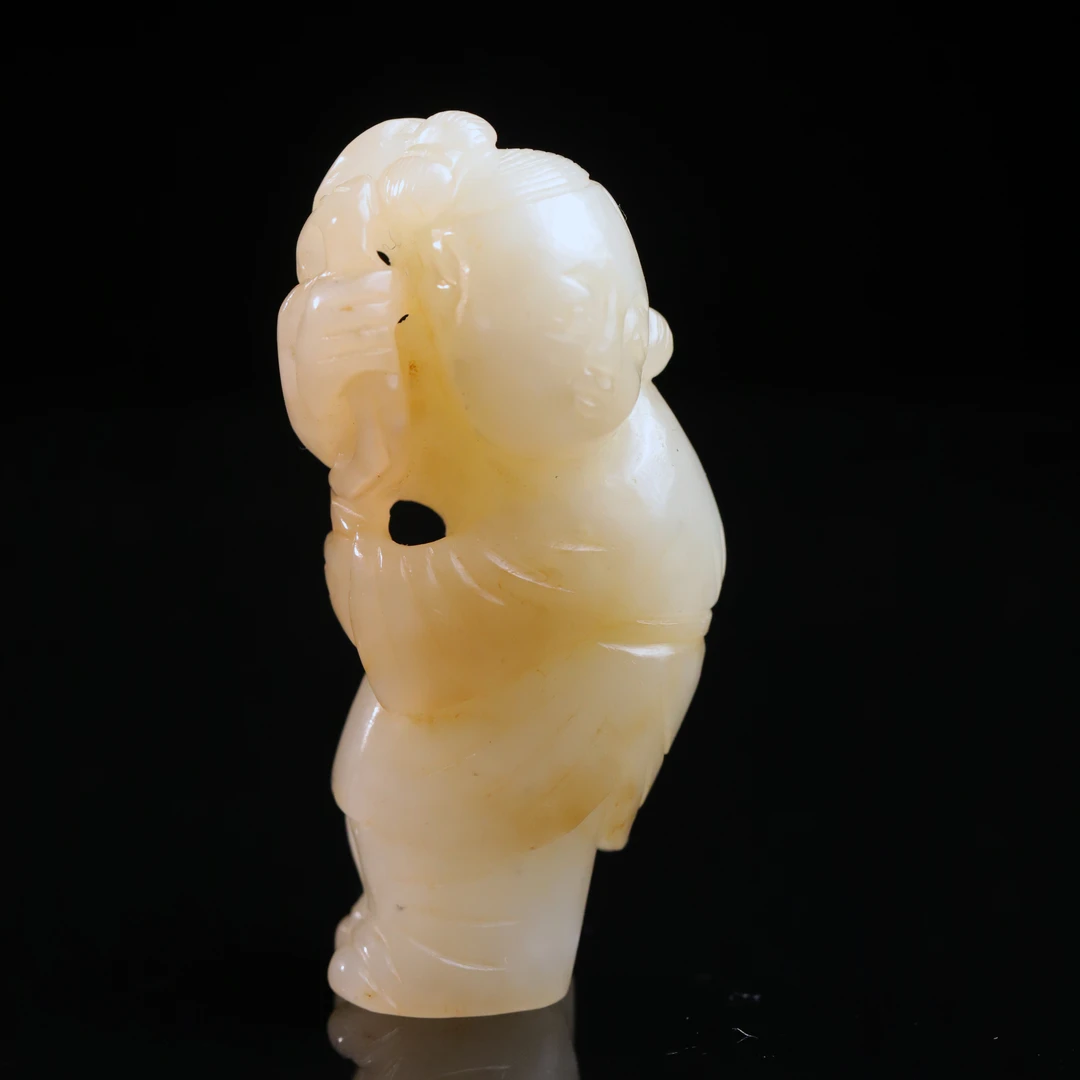 清代和田玉如意童子-NX