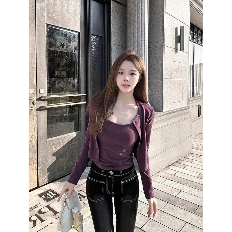 parkyeon韩系氛围感吊带背心外搭针织衫女性感辣妹气质高级感上衣