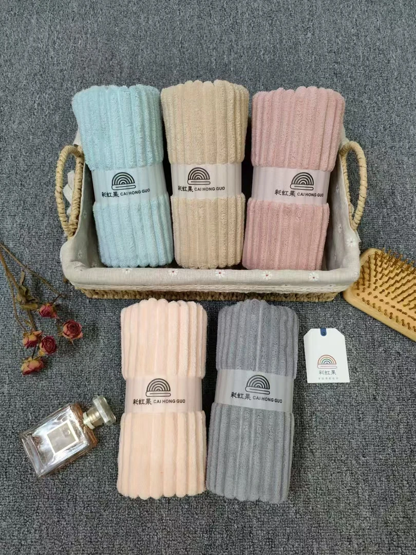 （5条装）高密珊瑚绒不掉毛吸水34*74大毛巾颜色混搭