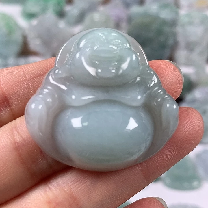 翡翠未镶嵌颈饰笑佛卡厚12+
