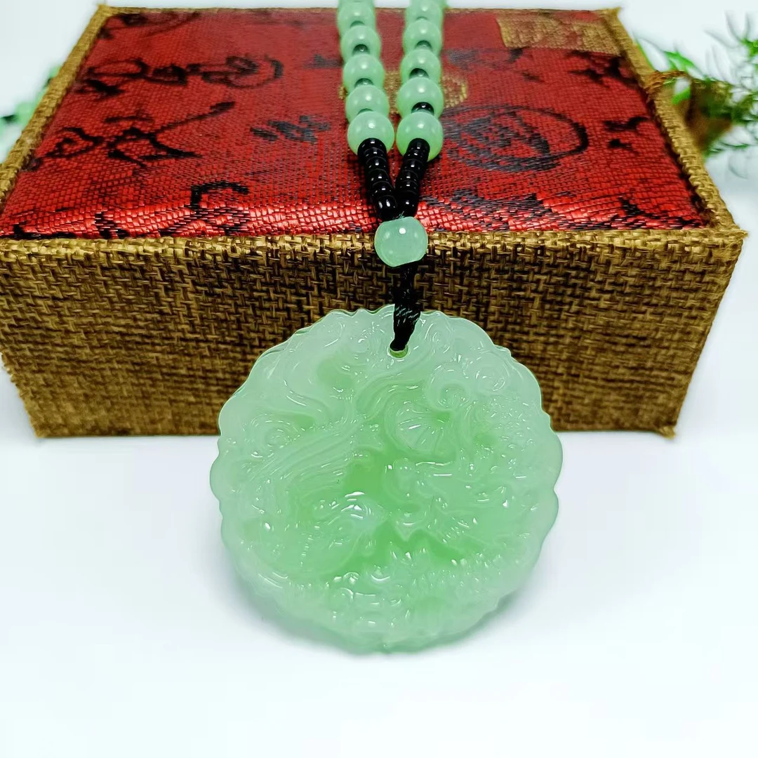 非金属仿水晶项链 龙凤呈祥仿玉石平安扣项链家庭兴旺平安顺遂