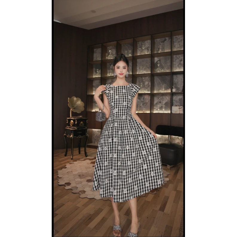 尤米定制 国内设计师品牌 名媛收腰赫本风连衣裙 9052