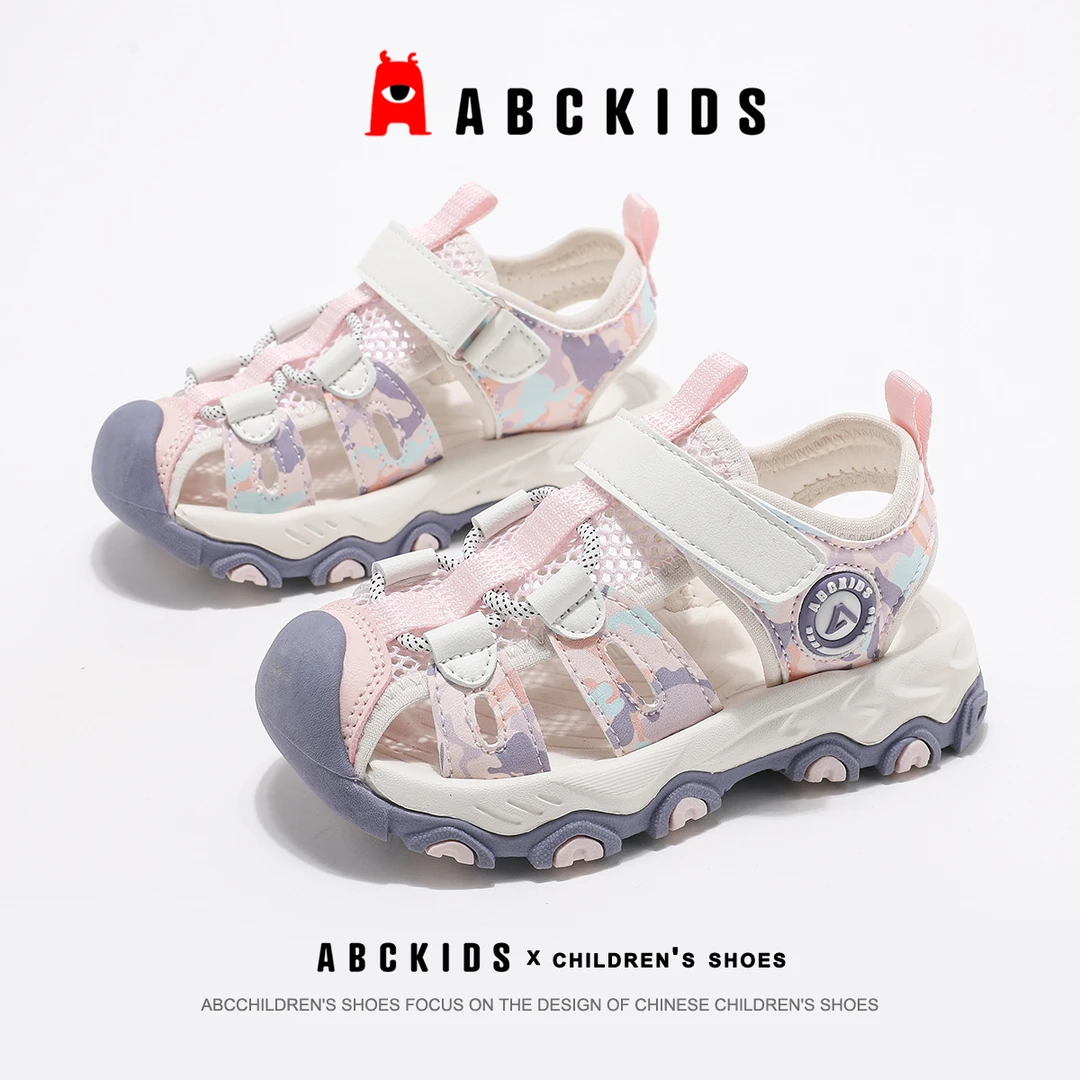潮款洞洞鞋国潮Abckids儿童童鞋宝宝新款鞋子软底沙滩鞋凉鞋ABC运
