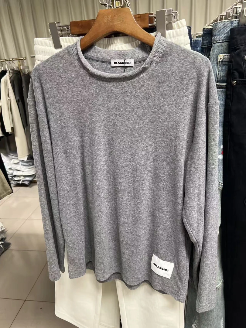 秋季新款灰色毛巾布长袖衫男士