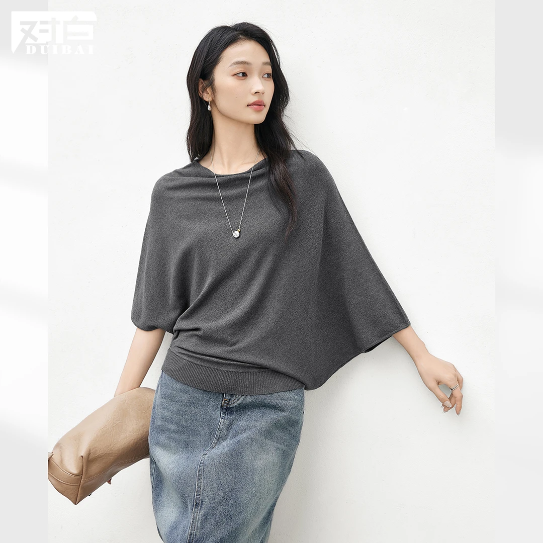 【女装优选WL】对白设计感蝙蝠袖针织衫女2025一字肩气质上衣FDO062