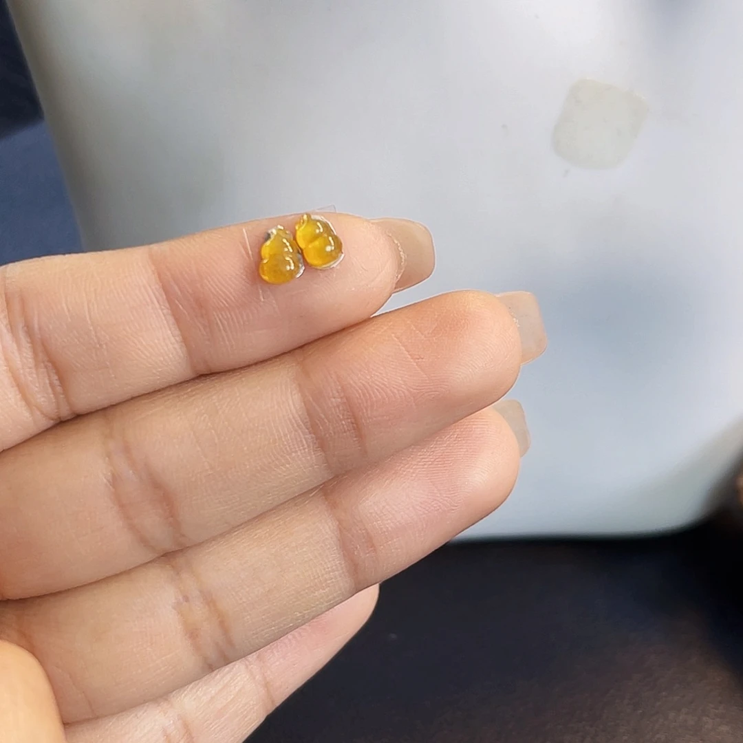 裸石翡翠JF黄翡葫芦一对11