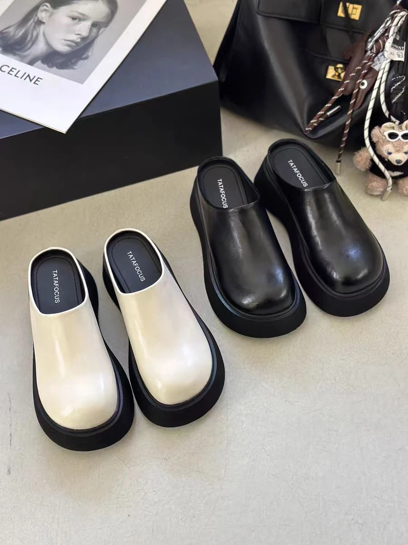 828-25夏季新款厚底女百搭外穿皮面拖鞋